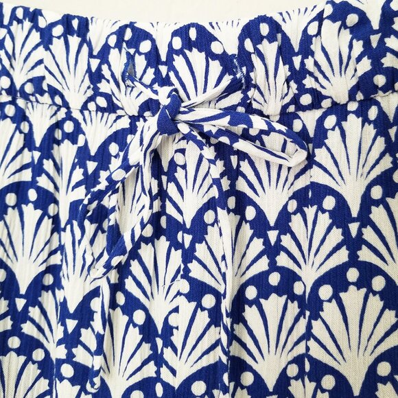 Boden Shells Print Crinkle Tapered Trousers Pants 8 Blue White Pull On Beach $98 - Picture 13 of 16
